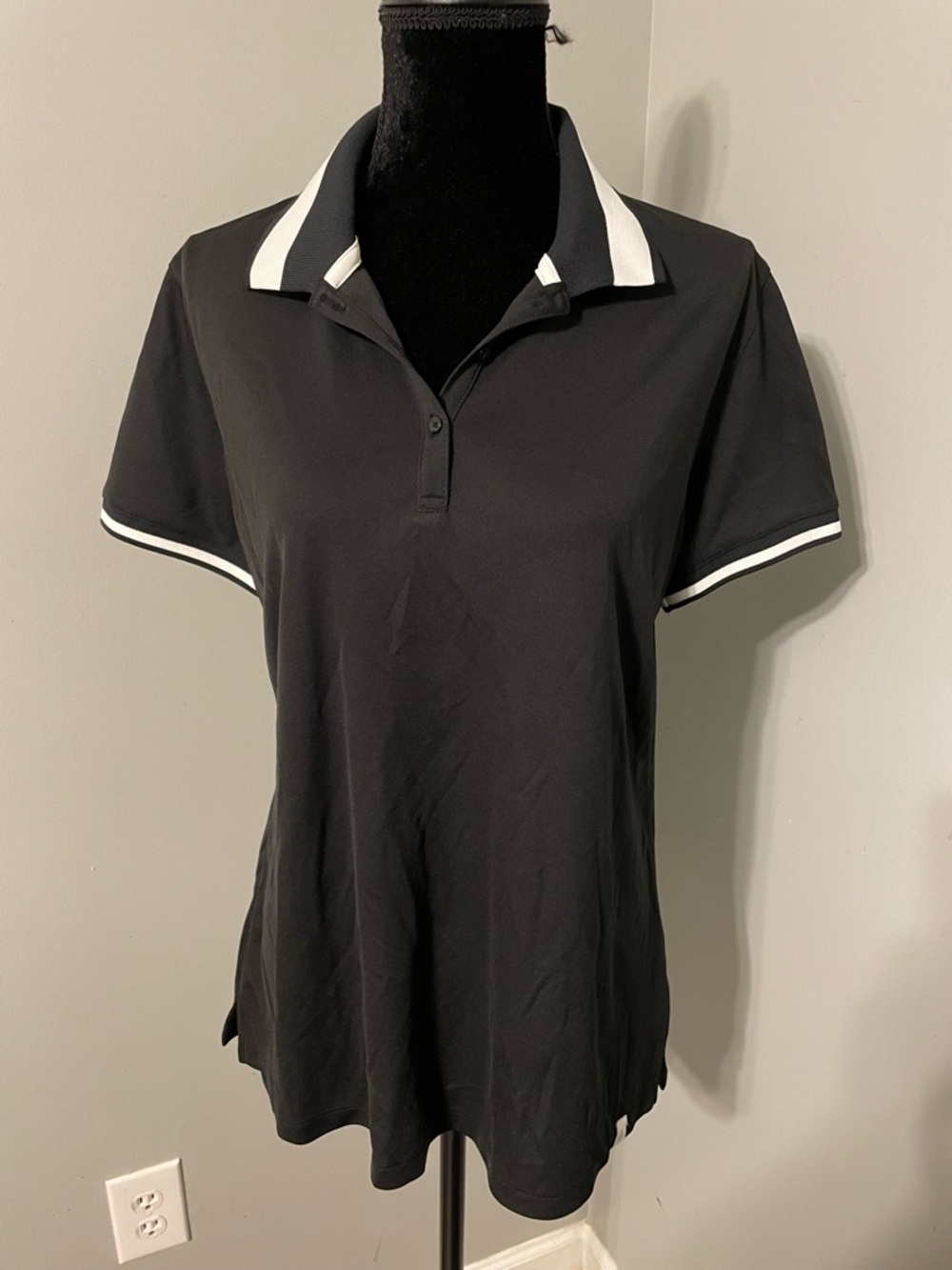 Lady Hagen Black Collared short sleeve Golf Polo with White Trim